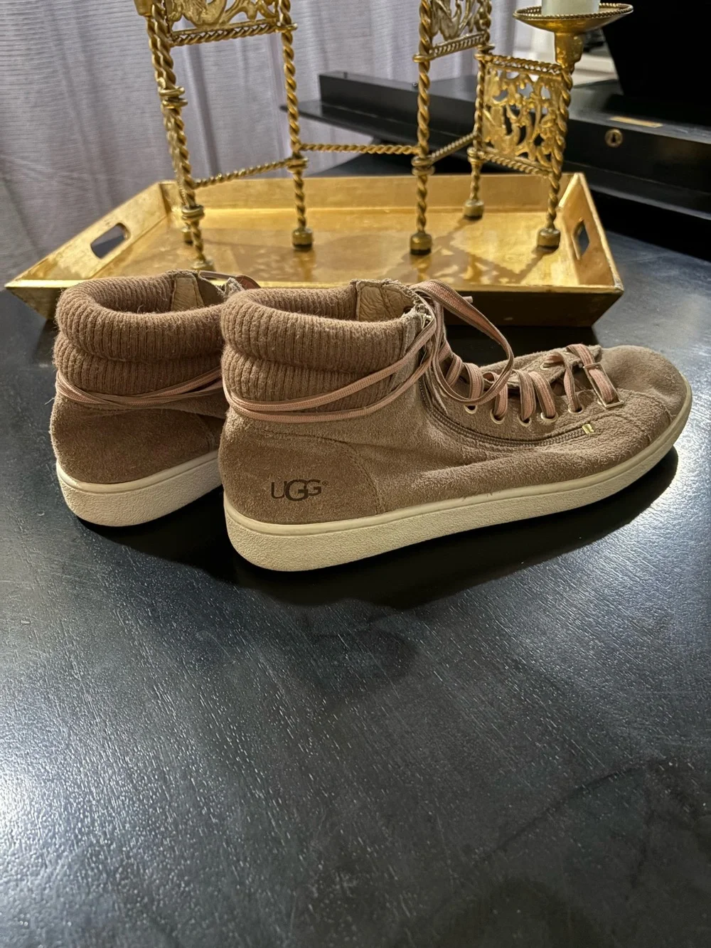UGG Ladies Taupe Suede Mid-Top Sneakers